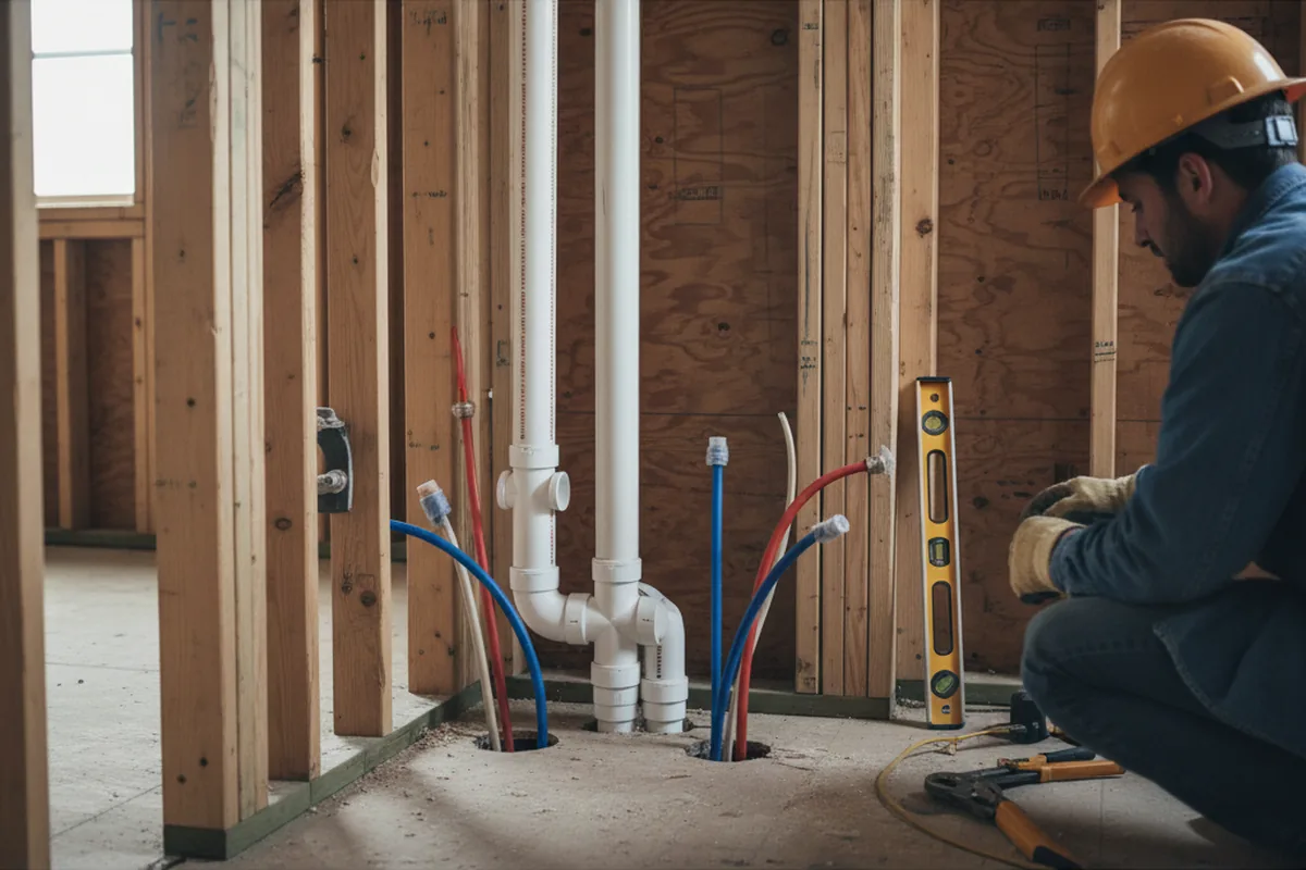 Drain and supply rough-in during Sump Pump Repair in Sammamish